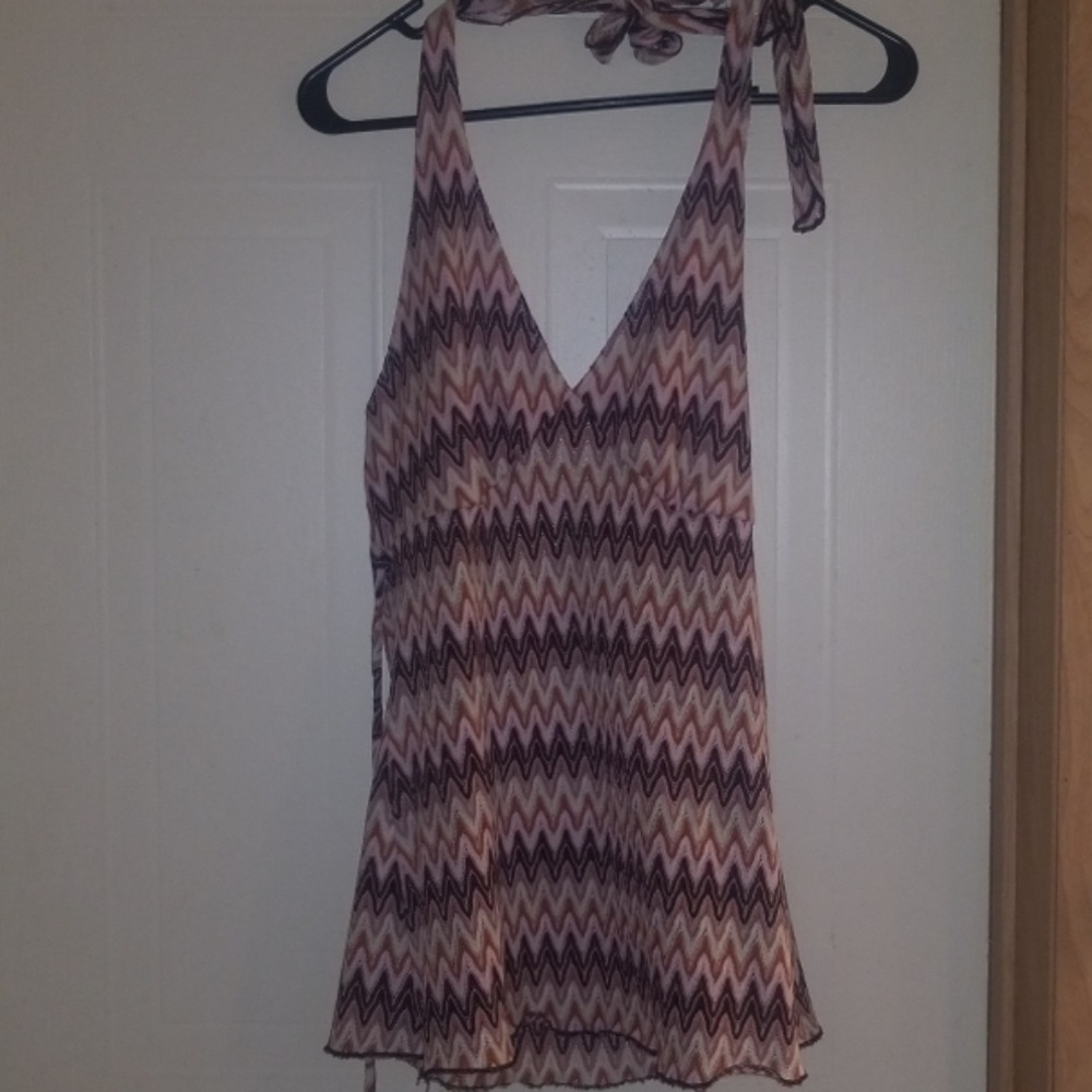 Pink and white halter top, size L